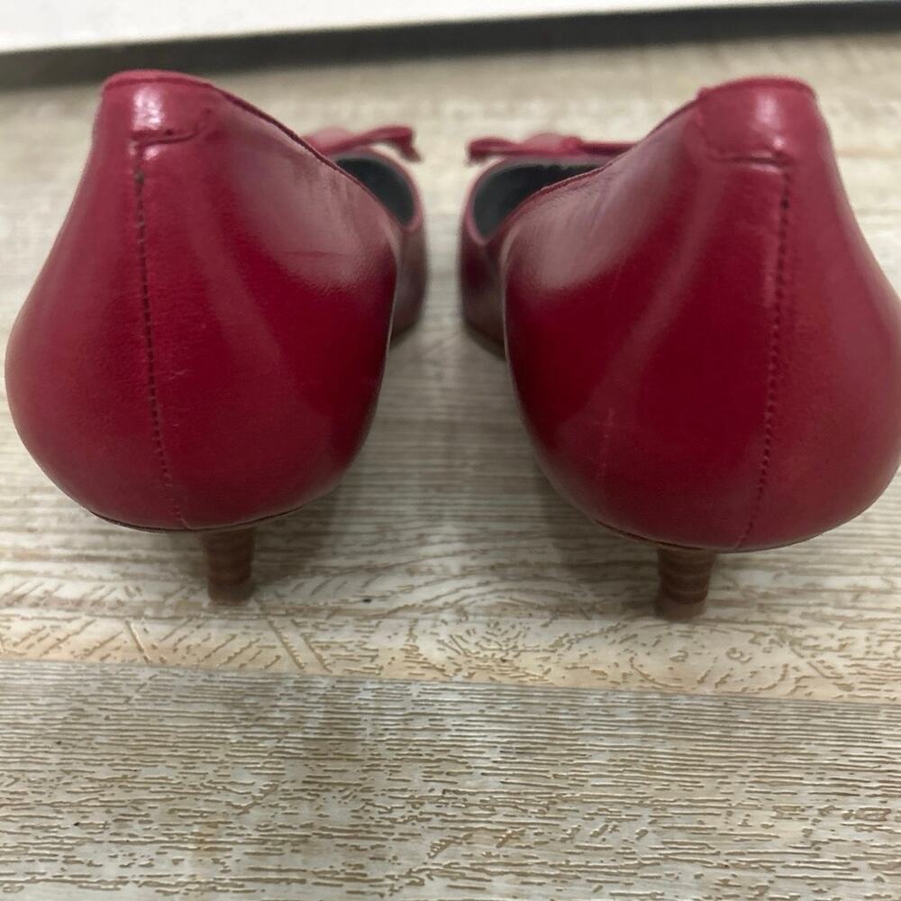Vintage Y2K Marc Fisher Red Leather Bow Pointed Toe Cutout Kitten Heel Pumps 6 - Picture 6 of 16